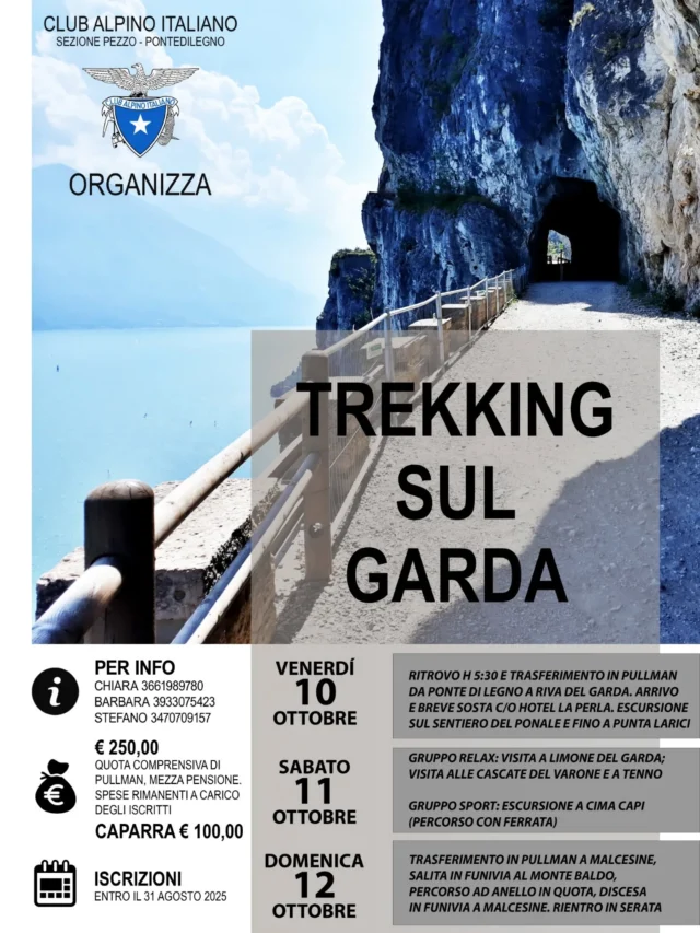 📢 Vuoi cambiare un po' aria, ma non hai voglia di organizzare? A ottobre, vieni in vacanza con noi!
🥾 Abbiamo organizzato tre giorni sul lago di Garda alla scoperta di trekking panoramici, piccoli borghi perle di bellezza... e non mancherà tanto divertimento!
📅 SAVE THE DATE! 10-11-12 OTTOBRE
Vi aspettiamo 🥰
#caipezzopontedilegno #cai #clubalpinoitaliano #trekkinglovers #trekking #lagodigarda #garda #gardalake #discovertrentino #trentino
